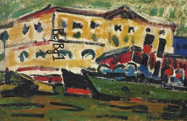 Barcazas en el Elba frente a Casas Amarillas
